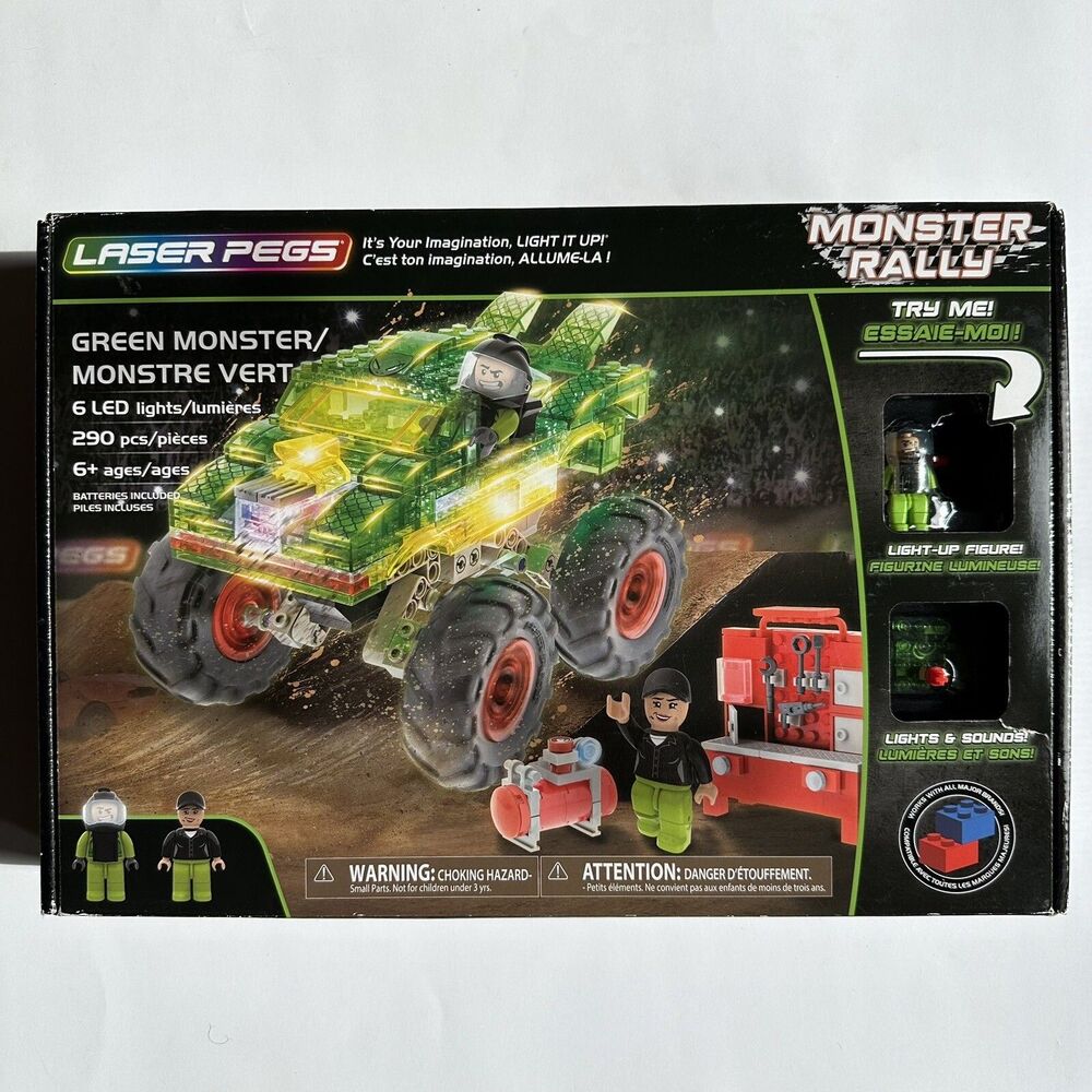 Laser Pegs: Monster Rally Green Monster 290 pcs 6 Led Lights Age 6+ #18201